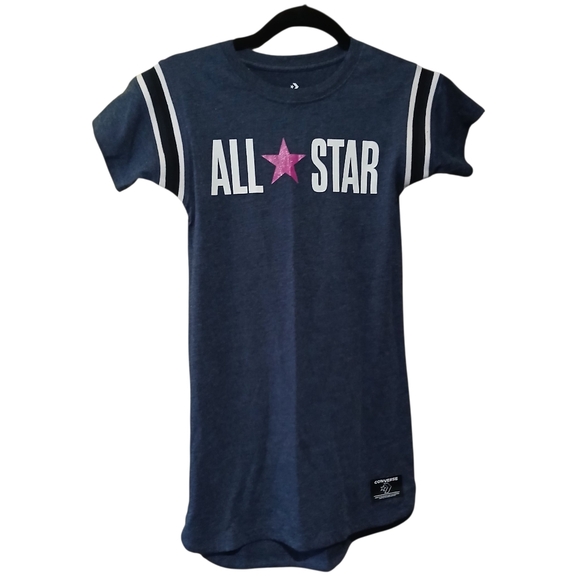 Converse All Star Girlie Shirt Dress Blue size Medium EUC - Picture 2 of 5